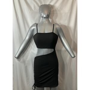 Molfroa Bodycon Women's S Black Spaghetti Strap Sleeveless Ruched Waist Hollow